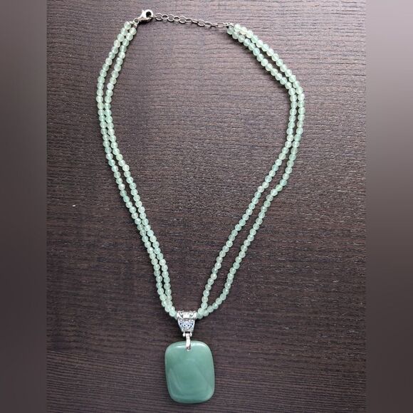 V3 sterling silver natural aquamarine double strand necklace with pendant - Picture 1 of 7